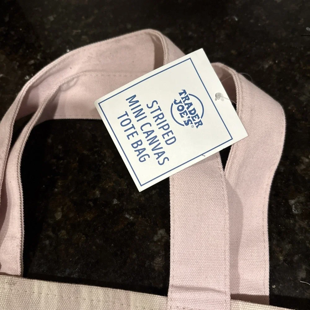 Trader Joe's Striped Pink Mini Tote Bag Preppy Travel Canvas NEW TAGS